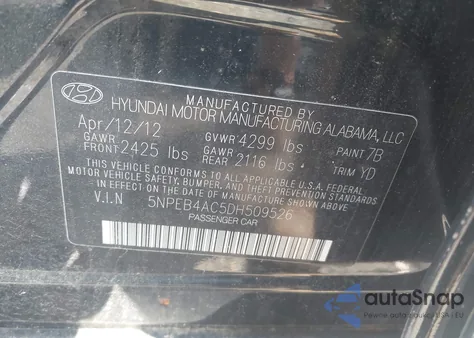 2013 Hyundai Sonata Gls z USA, uszkodzony, nr VIN 5NPEB4AC5DH509526